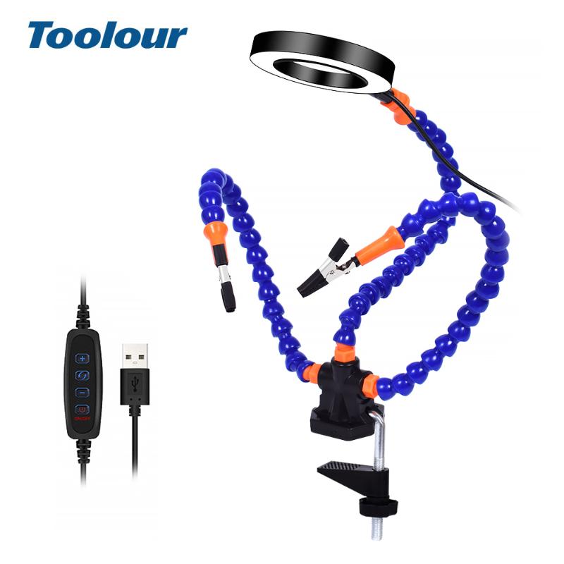 

Toolour Third Arm Soldering Station USB LED Light Magnifier With 3pcs Flexible Arms Helping Hands For Repairing Welding PCB Tool