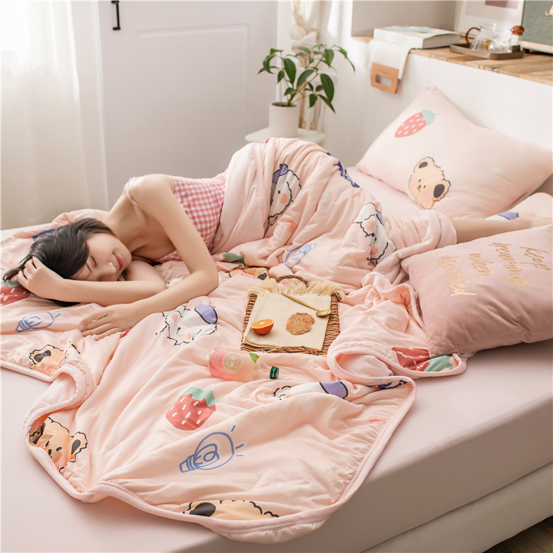 

4pcs Set Children Bedspread For Beds Sheet Soft Cotton Towel Blankets Full Queen Quilt Sofa Bed Cover Cartoon Style Summer Quilt, Lavender