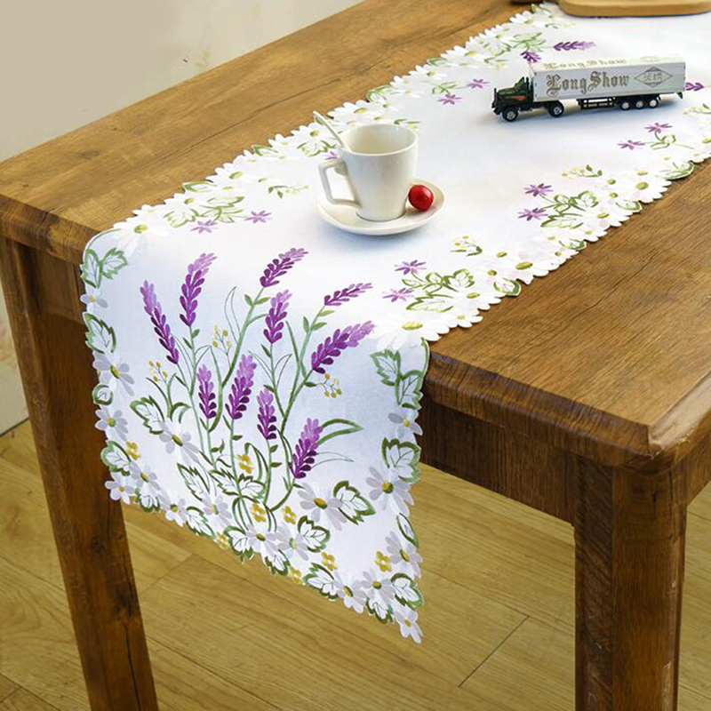 

Household Tablecloth Pastoral Embroidery Lavender Pattern Tablecloth Wedding Party Table Decoration Table Runner