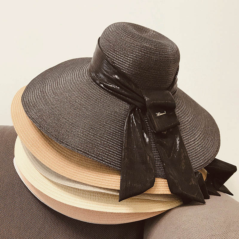 

2020 New Elegant Large Brim Summer Hats Ribbon Tie Straw Hat Adult Sun Hat UV Protect Beach Fashion Women Kuntucky, White