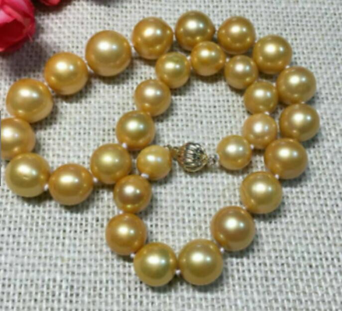 

Charming 11-13mm south sea round gold pearl necklace 18inch
