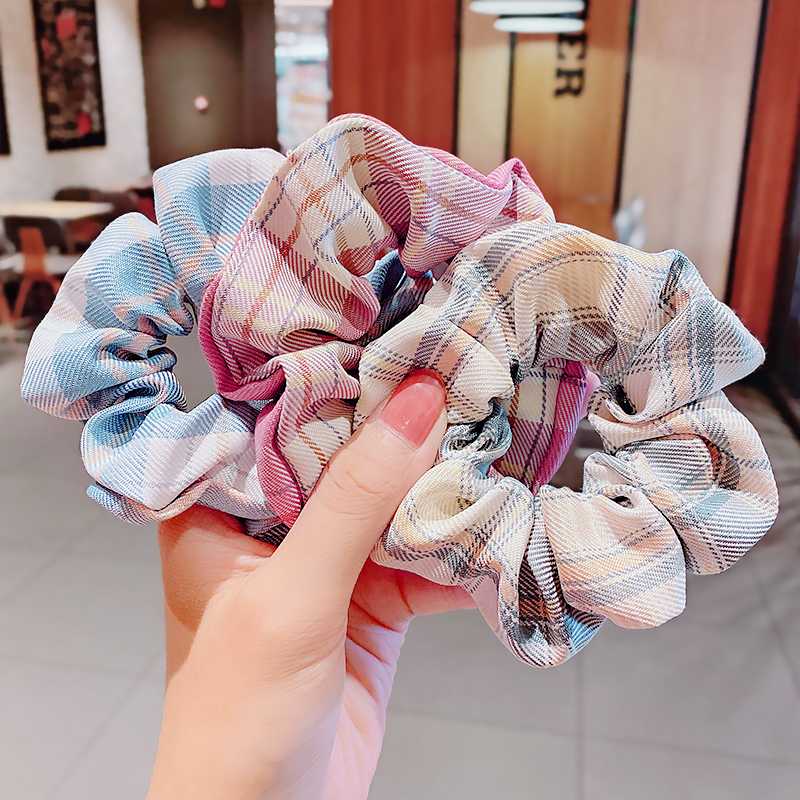 

New Women Girls Vintage Plaid Elastic Hair Bands Sweet Ponytail Holder Scrunchie Rubber Band Headband Fashion Hair Accessories