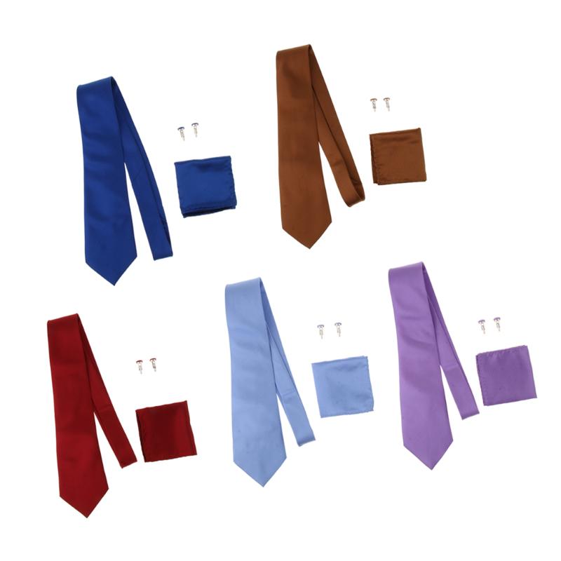 

4pcs/set Fashion Classic Party Men Ties Solid Plain Necktie Cufflinks Pocket Square Tie Set