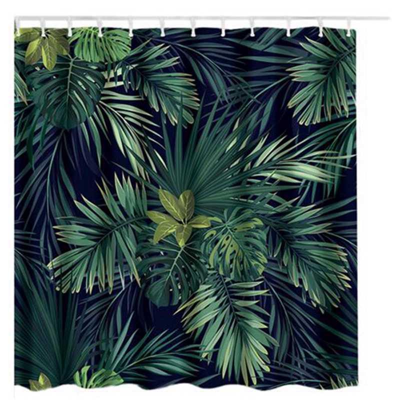 

Green Shower Curtain Leaves Printing Pattern Modern Natural Plant Pattern Polyester Bathroom Waterproof Curtains
