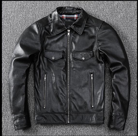 

Free shipping,WholeSales!Winter warm.Brand arrival genuine leather jacket.mens casual cowhide coat.black slim leather clothes