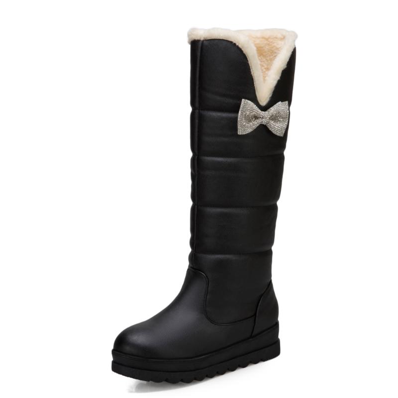 

Bowknot Thick-Soled Warm Snow Boots Comfortable And Warm Down Boots With Plush Lining Flat And Knee-Length, Black