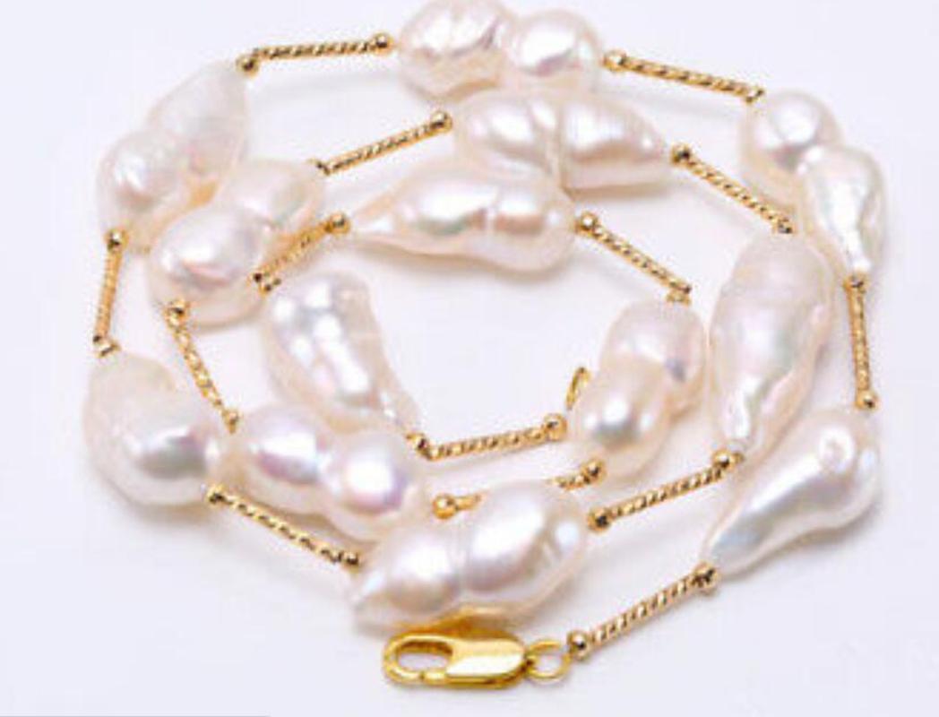 

New White Baroque Pearl Chain Unique Design Necklace 20" 48" Women Gift