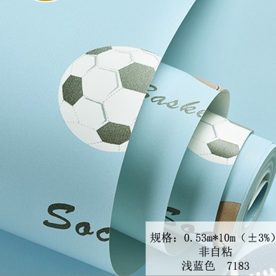 

s kids boy bedroom blue white football wallpaper waterproof wall decorCartoon fun children's room green non-woven wall paper