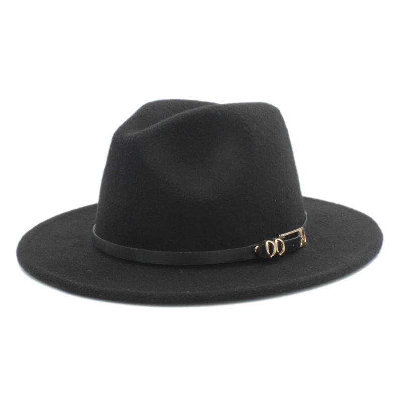 

Mistdawn Fashion Adult Wool Panama Hat Stiff Wide Brim Jazz Fedora Caps Black Leather Band Size 56-58cm