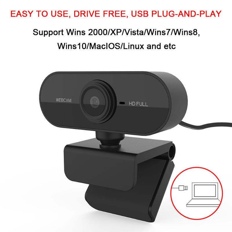 

HD 1080P Webcam Mini Computer PC WebCamera USB Plug Rotatable Cameras for Live Broadcast Video Calling Conference Work, Black