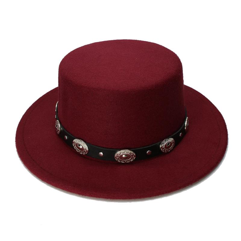 

LUCKYLIANJI Retro Kid Vintage 100% Wool Wide Brim Cap Pork Pie Porkpie Bowler Hat Braid Leather Band(54cm/Adjusted, Black