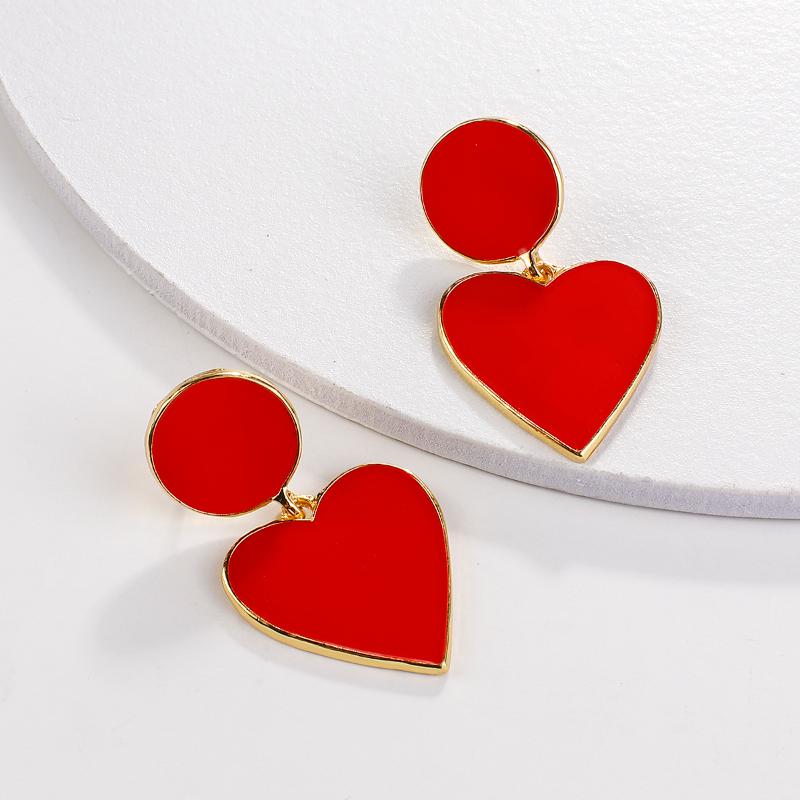 

AENSOA Simple Red Heart Earrings For Women Enamel Fashion Big Alloy Heart Shape Drop Dangle Earrings Wedding Jewelry Wholesale