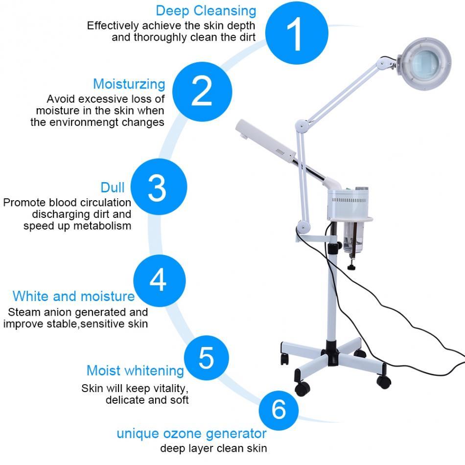 Oversea 3 in 1 UV Ozone Face Steamer Cold Light LED 5X Magnifier Floor Lamp Facial Body Tattoo Makeup Lamp Beauty Spa Salon Tool-image-589823388