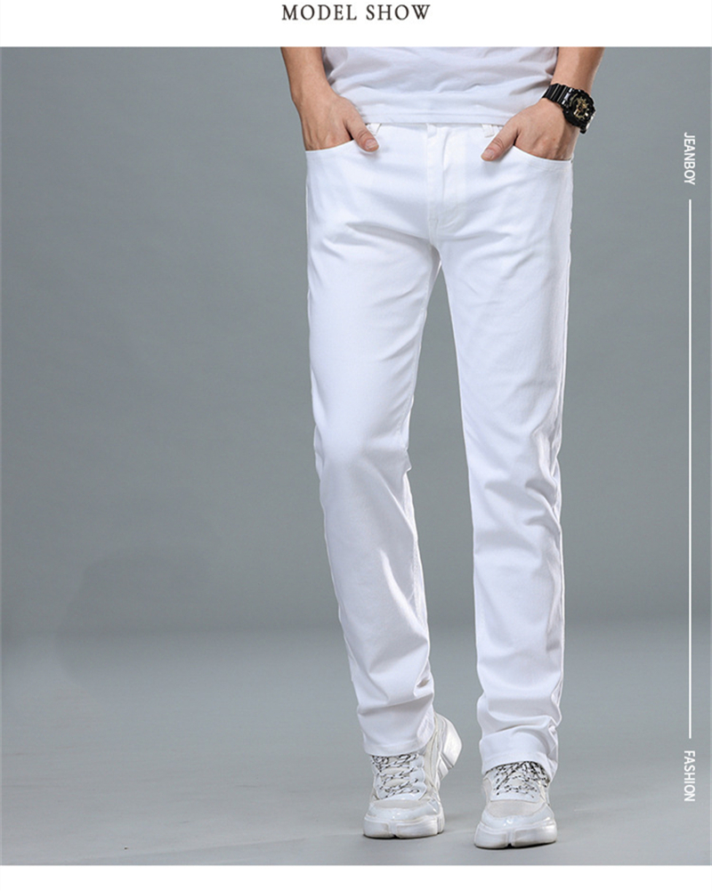 2020 Classic Style Mens Regular Fit White Jeans Business Smart Fashion ...
