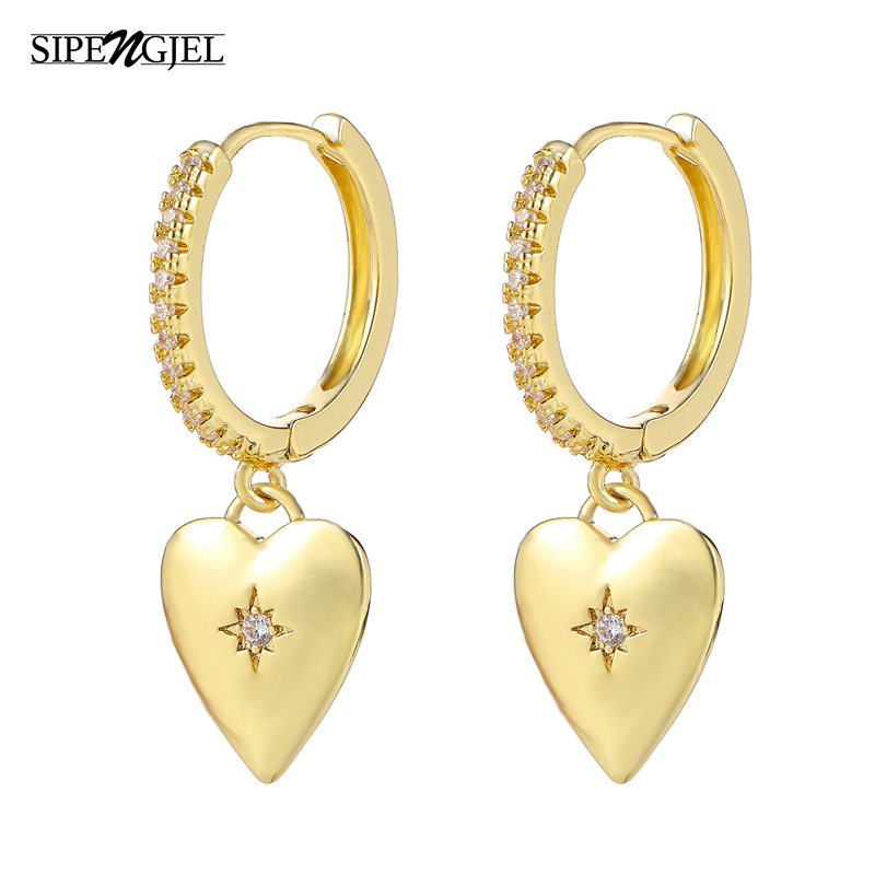 

Fashion cubic zircon Gold Heart Earrings Top Quality Crystal Star Heart Hoop Earrings For Women Fashion Jewelry 2020