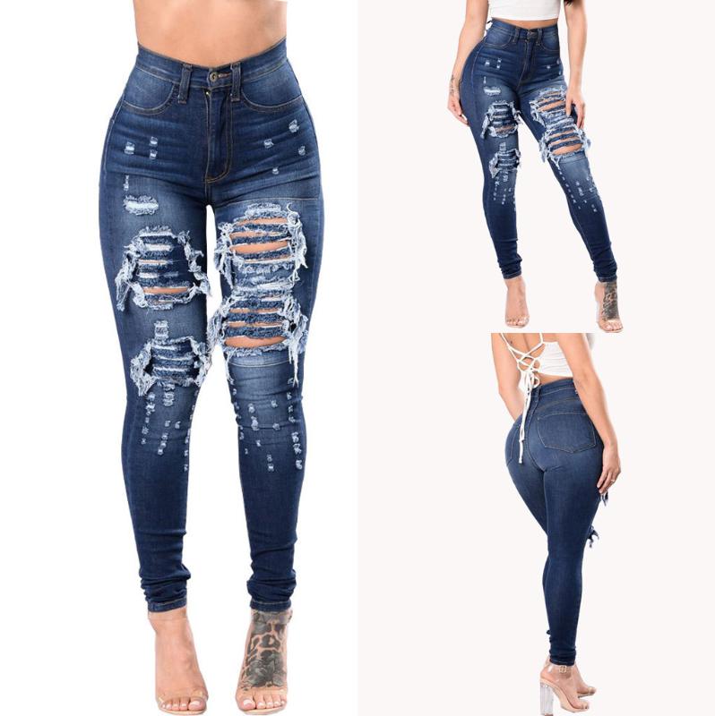 

Jeans Woman high waist jeansWomen' High Waist Straight Barrel Hollow Calf Jeans mujer, Blue