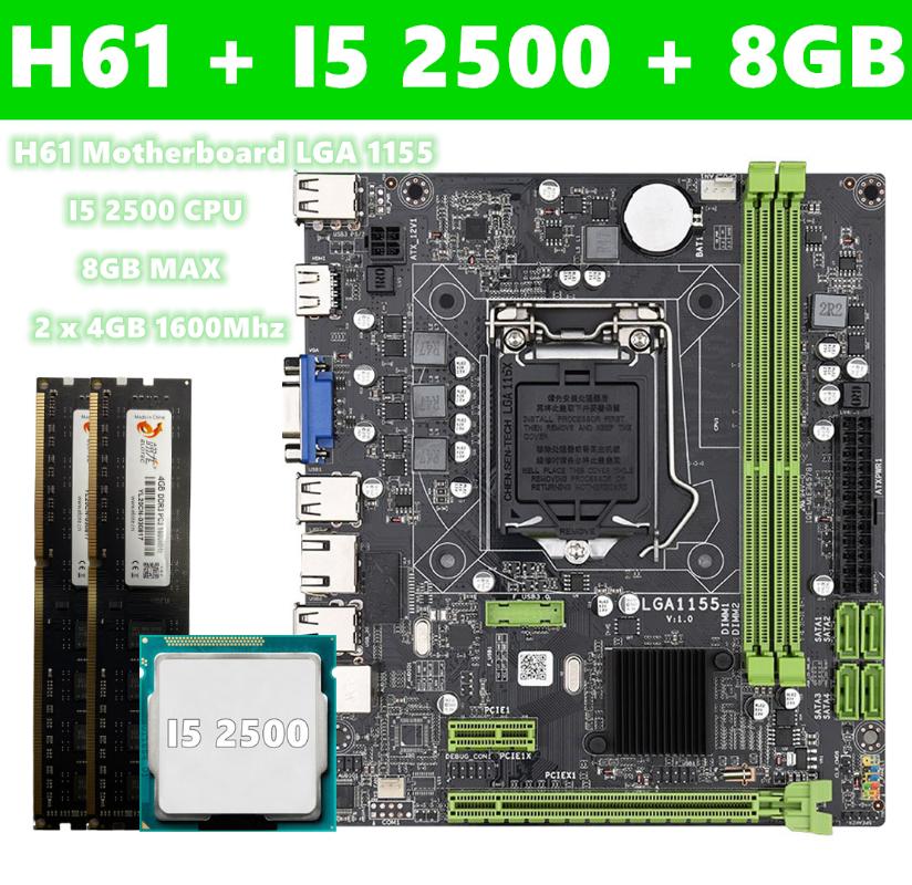 

Computer Working assembly H61 Motherboard LGA 1155 With 2500 CPU 8GB MAX 1600Mhz for Work Computer Mianboard set