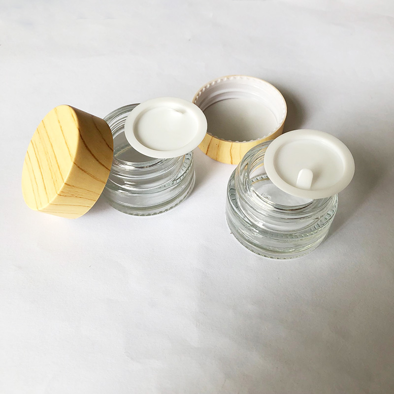 

Wax Container Glass Jar Cream Bottles Round Cosmetic Jars Hand Face Cream Bottle 5g Jars with wood grain cover PP inner liners