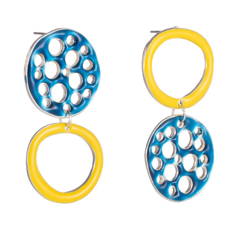 

New Design Asymmetric Enamel Round Disc Enamel Colorful Geometric Earring For Women Femme Party Gift Jewelry Accessories