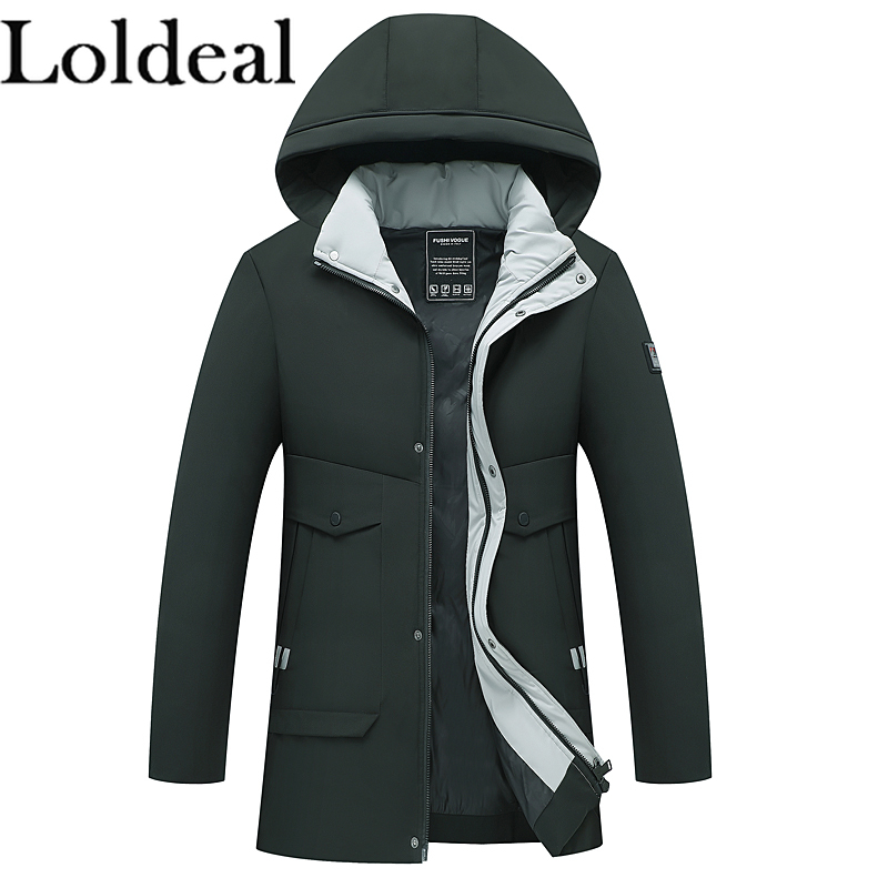 

Loldeal Thicken Cotton Parka Jacket with Removable Hood Men's Long Hooded Parka, Black