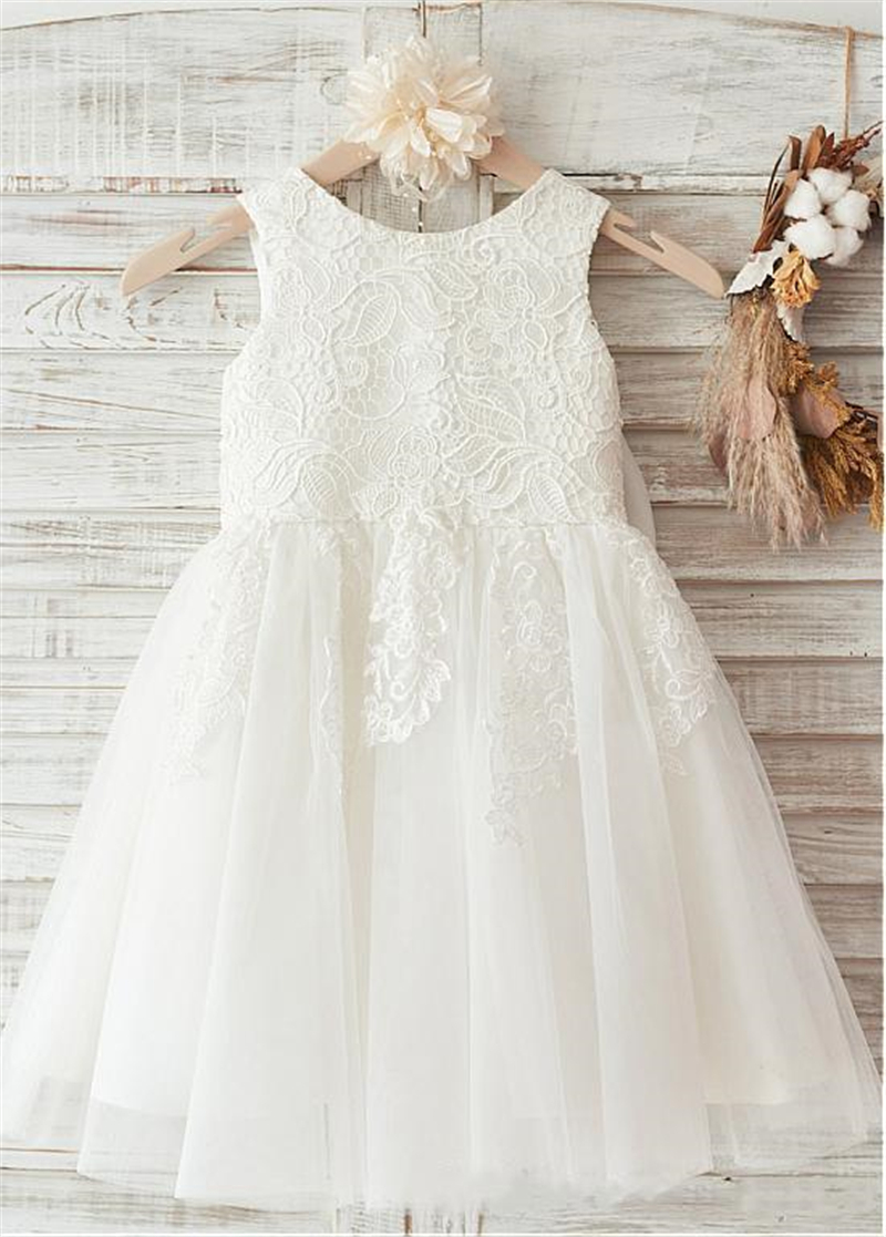 

New Lace Top A-Line Flower Girls Dresses Tulle White Lace Appliques Girls Party Gowns Cheap Formal Princess Dress Pageant Gown QC1313, Black