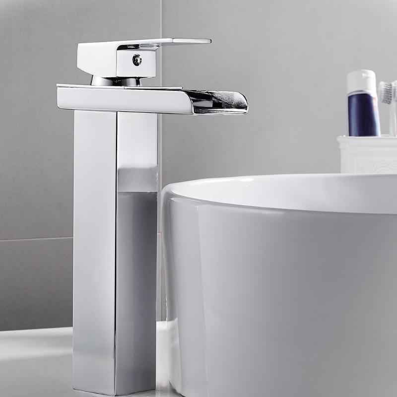 

Basin Faucet Mixer Taps Bathroom Sink Tall Single Lever Chrome Waterfall Bathroom Wash Faucet Sinks Cold and Hot Water