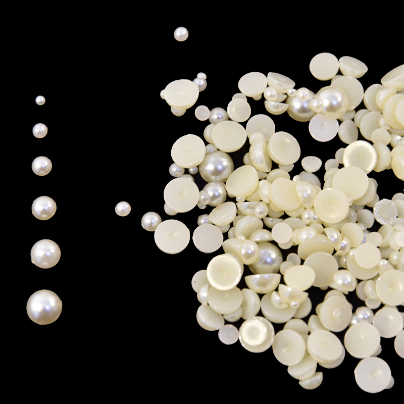 

Ivory white round half Pearls beads (2mm~7mm ) 1bag of 100-1200pcs loose flatback plastic Resin bead pearl Nail Art decoration