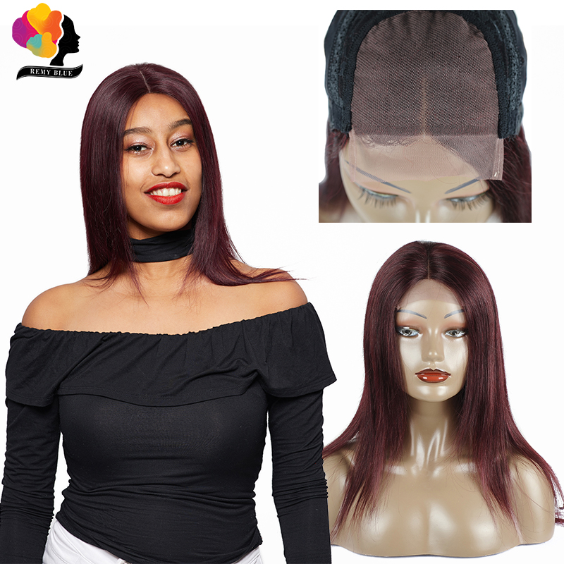 

Remyblue Straight Hair Lace Front Human Hair Wigs for Black Women Burgundy 99J Red 4*4 Peruvian Remy Lace Closure Wigs Pre-Pluck, Bug