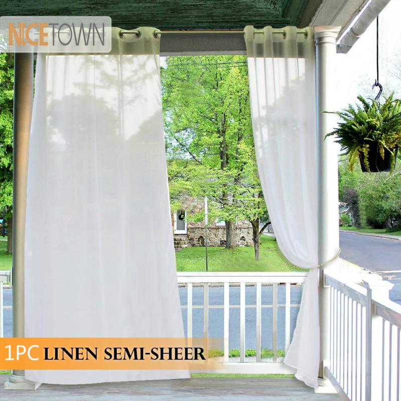 

NICETOWN 1PC Outdoor Curtain for Porch Linen Look Window Treatment Silver Grommet Water Repellent Outdoor Semitransparent Sheer, White