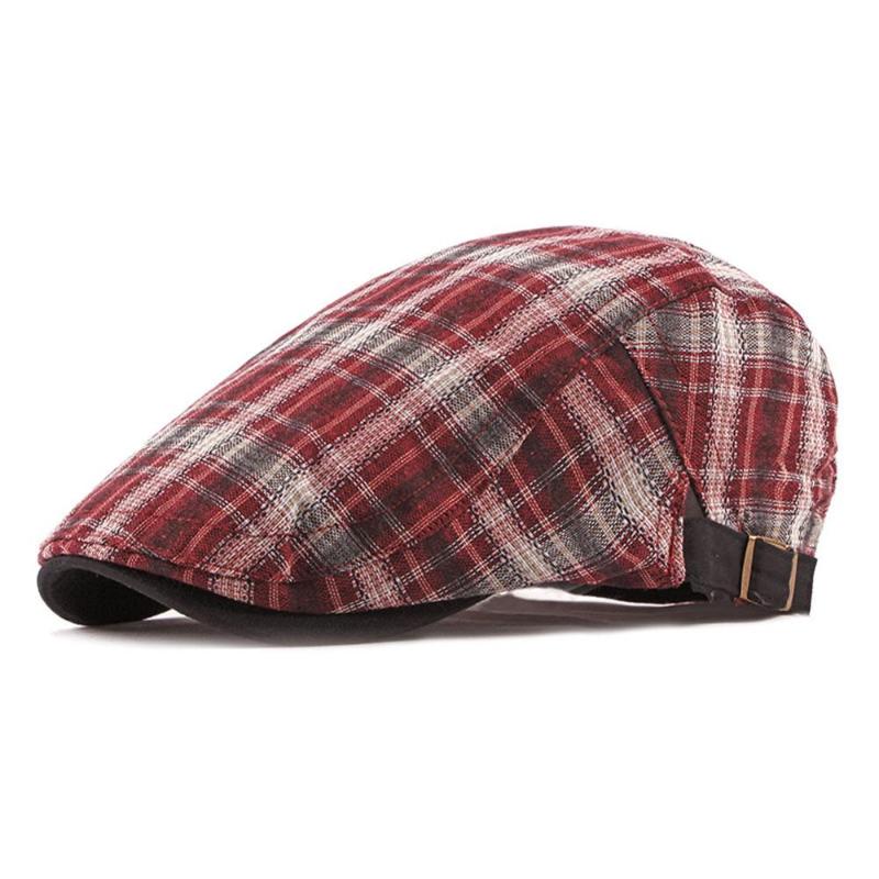 

Men's Casual Checked Hat Berets Cotton Caps for Spring Summer Autumn, White