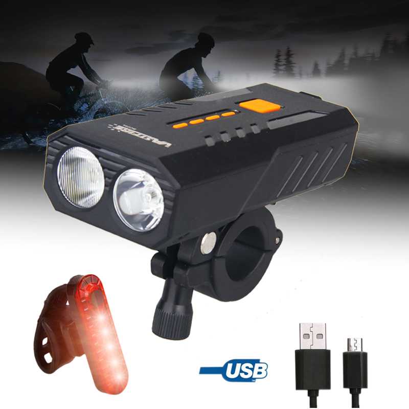 

USB Rechargeable Bike Headlight High/Low Beam Fog Front Bicycle Lamp 6 Modes LED Bike Light+ USB Taillight