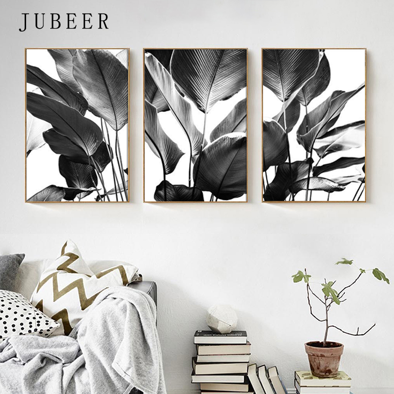 

Set Of 3 Black and White Poster Banana Leaves Print Wall Art Tropical Palm Leaves Posters And Prints for Living Room Home Decor