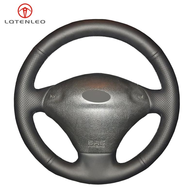 

LQTENLEO Black PU Artificial Leather Hand Sew Car Steering Wheel Cover For Fiesta 4 1996-2006 4 1996-2006