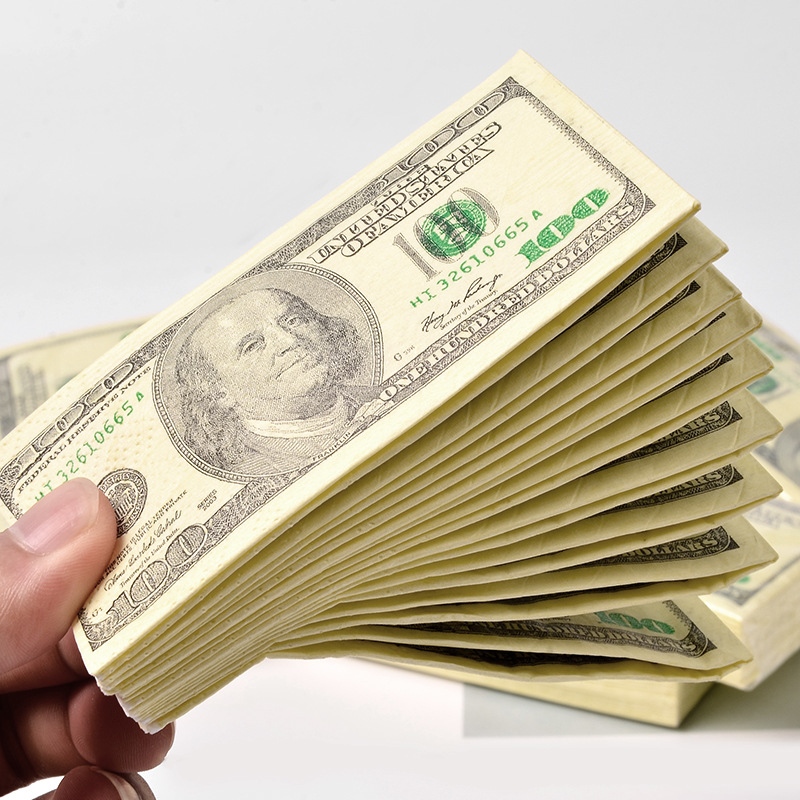 

2 packs=20 pieces) 100$ Dollars Soft Paper Napkin for Restaurant Table Dinner Paper Tissues Party Supplies Gift Disposable