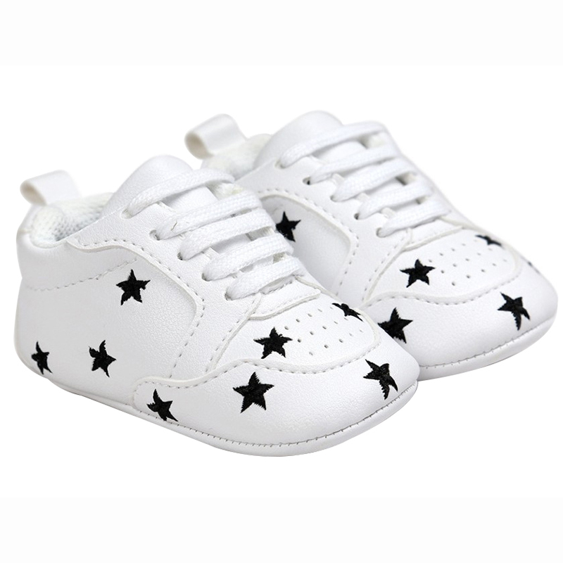 

Baby Shoes Sneakers White Printed Sports Shoes PU Leather Newborn Crib Infant Toddler Anti-skid Casual, Dark grey star