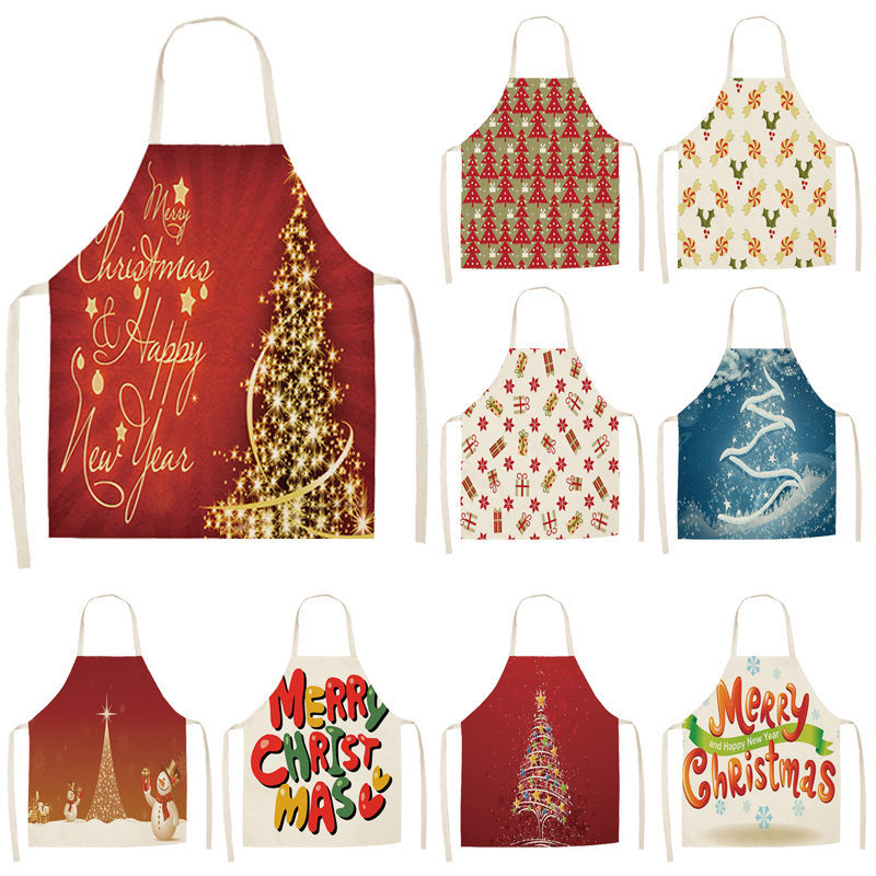 

1pc Christmas Aprons Pinafore Cotton Linen Kitchen Apron Woman Bibs 53*65cm for Home Cooking Baking Cleaning Accessories