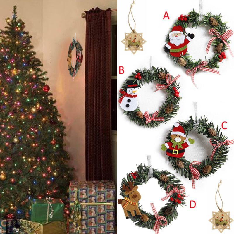 

Christmas Garland Wall Door Hanging Wreath Ornament Xmas Handmade Flowers Dream Catcher Christmas Tree Decor For Home, Bear