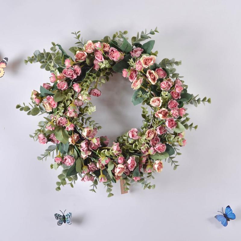 

1PCS Artificial Rose Wreath Fake Rose Flower Wreaths Wedding New Year Party Home Decor Photography Props Fake Silk Wreath, Pink