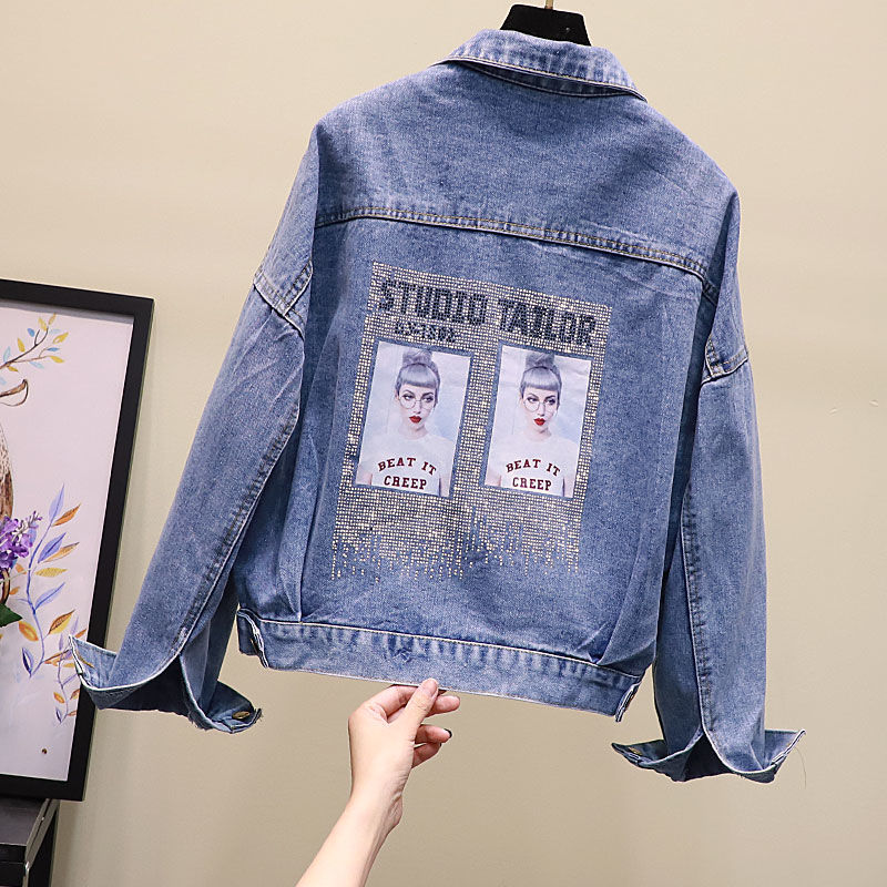 

Denim Jacket Women New Women Clothing Korean Fashion Retro Loose Slimming Diamond Set Spring Coat, Style 1