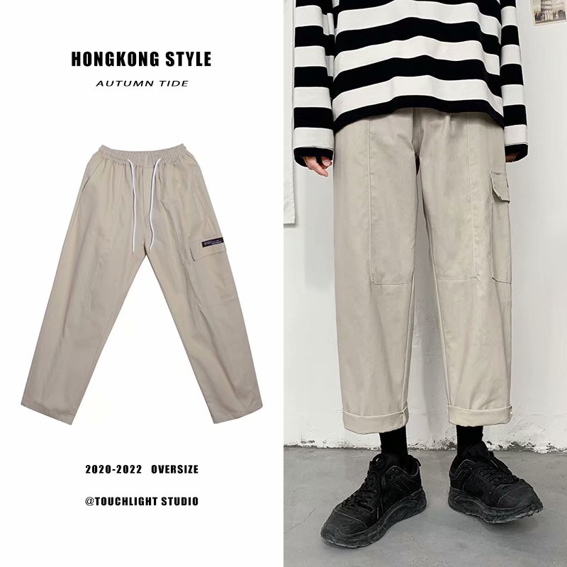 

Original overalls loose straight wild summer thin khaki pants male Korean version of the trend ins tide brand casual pants, Crbg358 gray
