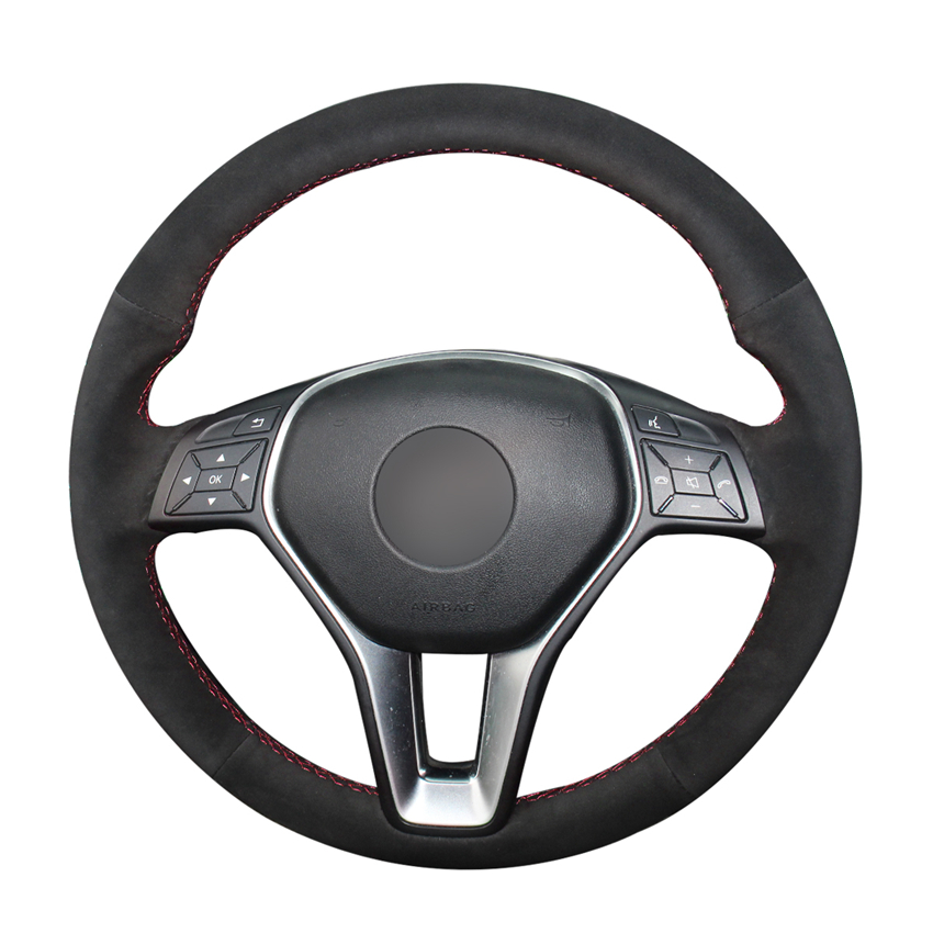 

DIY Black Suede Leather Car Steering Wheel Cover for Mercedes Benz A-Class 2013-2015 B-Class 2011 2012 2013 2014 CLA
