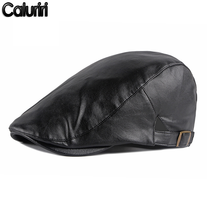 

Caluriri Men Solid PU Beret Hat Men Blank Black Flat Ivy Cap Beret for Casual Black PU Retro Solid Flat Caps, Red