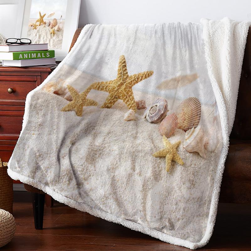 

Winter Cashmere Blanket Sea Beach Starfish Blankets Flannel Fleece Throws Travel Winter Cover Wrap Anti-Allergy Anti-Static Micr