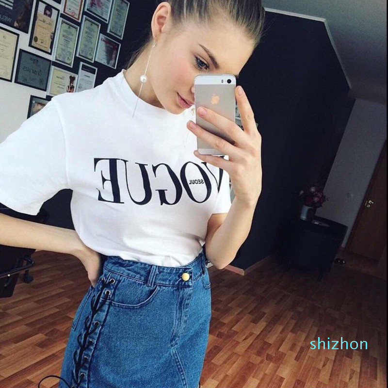 

Hot Sale Summer T-Shirt Women High Cotton Fashion Red Letter Print Casual Knitwear Short Sleeve Punk O-Neck Tees Shirt 3 Colors, White