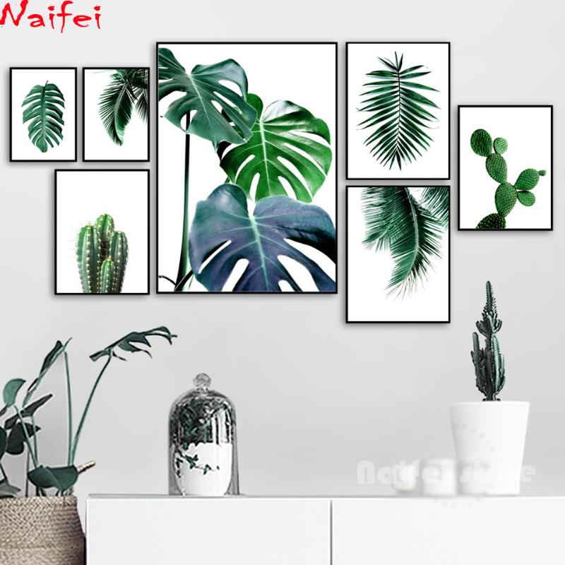 

Fresh Green Cactus Big Tropical Leaves Wall Art DIY 5D Diamond Painting Plants Full Mosaic full Diamond Embroidery Home Decor