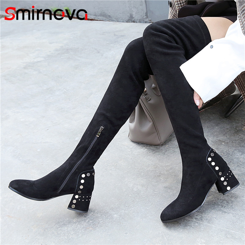 

Smirnova NEW fashion 2020 punk rivet over the knee boots popular square heels long woman boots autumn thigh high ladies, Black 2