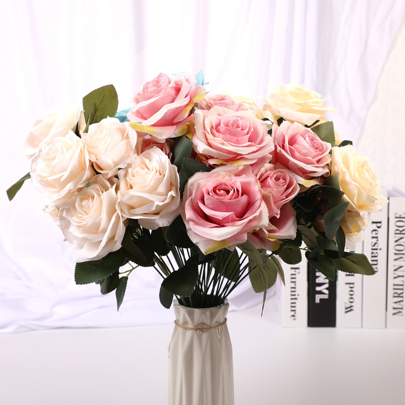 

1 Bouquet Silk rose Artificial Flower Bouquet 10 Big Head Cheap Fake Flowers DIY Home decor Wedding Decoration indoor vase Plant