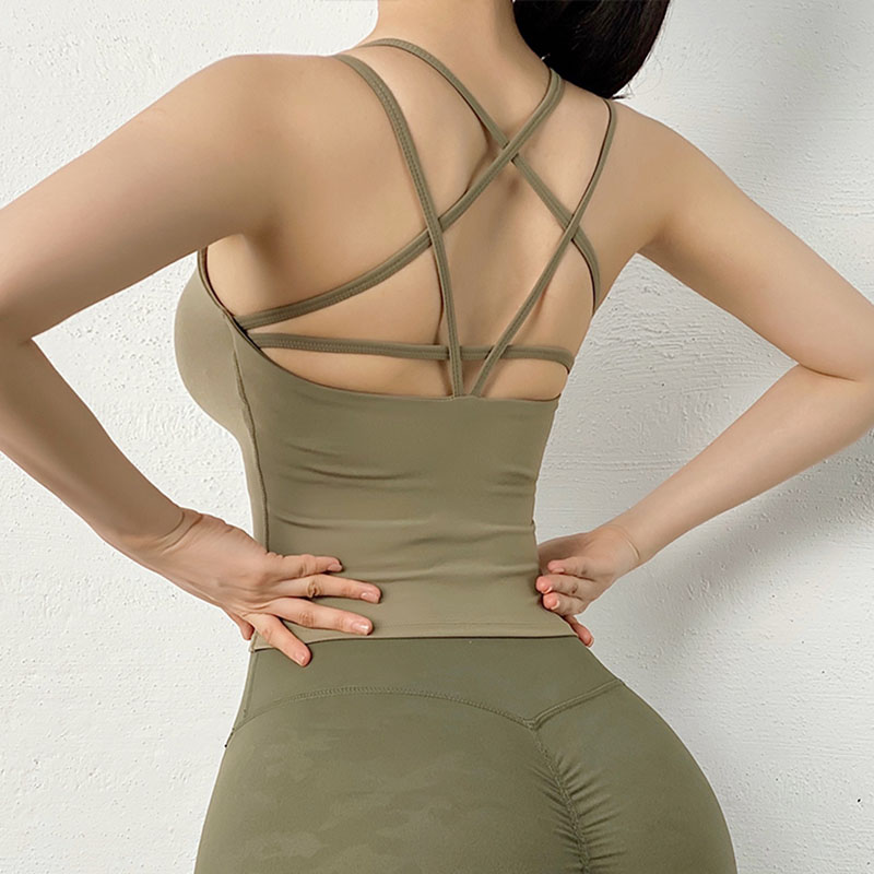 

Strap Beauty Back Cross Sports Vest Fitness Tank Paded Yoga Vest shirt Running Yoga clothes Gym Crop top Workout Cloth, Yellow