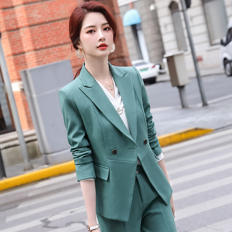 

Women' high-end elegant office pants suit two-piece suit 2020 new autumn and winter solid color ladies jacket Slim trousers, Pants-b