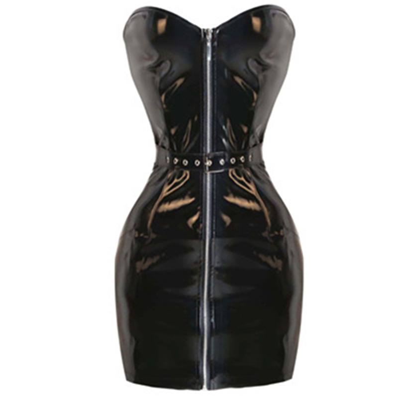 

XXL Women Sexy PVC Leather Latex Dress Sleeveless Zipper Bodycon Catsuit Bondage Fetish Punk Clubwear Pole Dance Costume, As shown